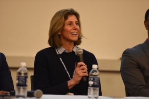 Sport Management professor and advisor, Dr. Laura Burton, speaks at a panel at the Sport Business Conference on Jan. 28. 