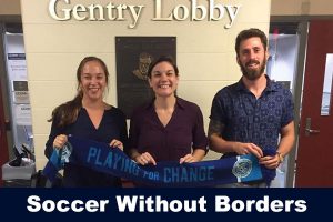 Sofia Read and Charlie Macaulay with Soccer without Borders guest speaker